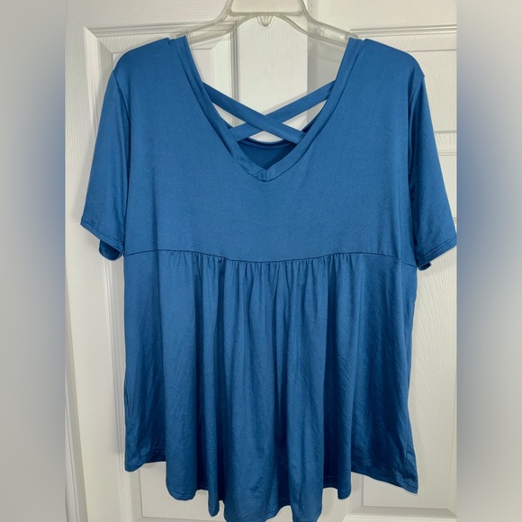 The Zig Zag Stripe Women’s Soft 3X Short-Sleeve Blue Top - Picture 2 of 2